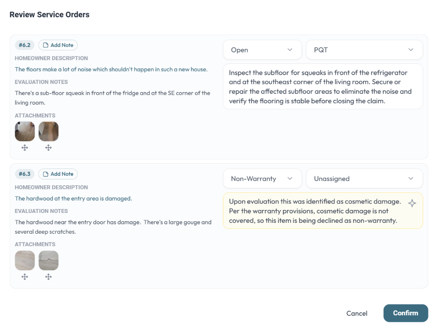 Reviewing AI-drafted service orders in Cascade Connect before they're sent to subs