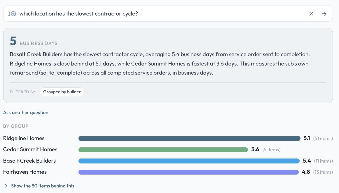 Asking IQ a question about the warranty data and getting a direct answer with the claims behind it